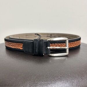 Tommy Bahama Black Suede Leather Brown Braided Silver Tone Brass Buckle Belt 40